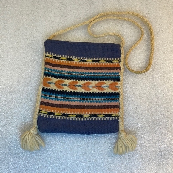 Greek motif tan pattern travel crossbody two small totes boho festival lot of 2 - Picture 2 of 13